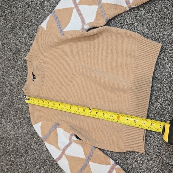 Lulus Women Tan Multi Knit Sweater Balloon Sleeves Crop Sweater sz S - Picture 4 of 8